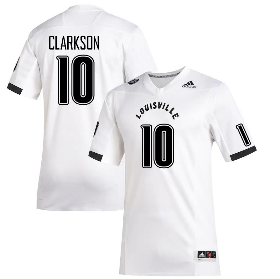 Men #10 Pierce Clarkson Louisville Cardinals College Football Jerseys Stitched Sale-White - Click Image to Close